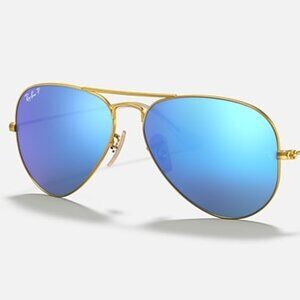 Ray-Ban RB3025 Aviator Sunglasses Matte Gold Blue Mirror Lens 58mm